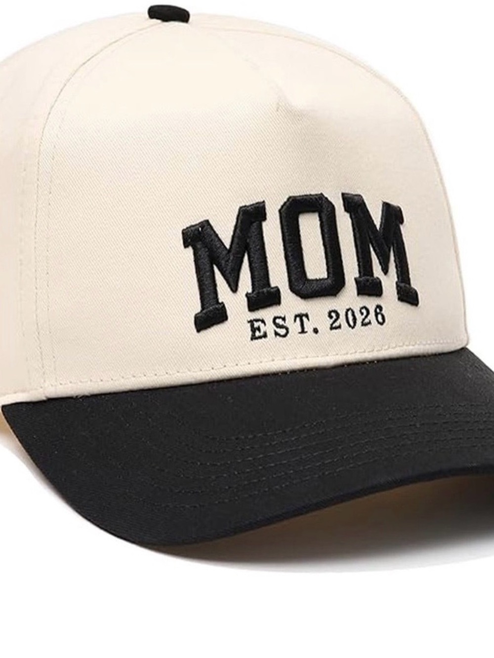 MOM Est. 2026 Cotton Baseball Cap - Black & Cream